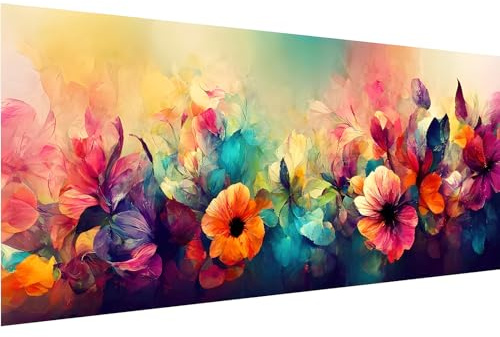 Hjjdiyes Dipingere con i numeri, per adulti, paesaggio, 90 x 40 cm, set fai da te per adulti, pittura con i numeri, XXL, fiori d'acqua, pittura a mano, kit oleoso, tela senza pieghe (fiore)