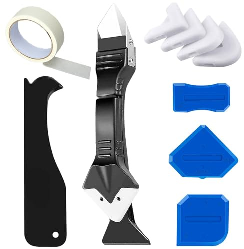 uncakil Caulking Tool Caulk Remover Grout Removal Tools,Multi 3 in 1 Caulking Tough Sealant Glass Glue Angle Scraper Cleaner,for Bathroom,Stove Gap Covers,Toilet Seat Cover,Home Improvement (11 Pcs)