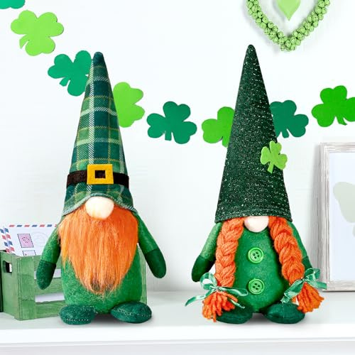 Sggvecsy 2 Pack St.Patrick’s Day Gnome Plush Doll Green Irish Leprechaun Buffalo Plaid Decorations Scandinavian Swedish Tomte Nisse Shamrock Gnome for Gift Dwarf Ornament Home Decorations