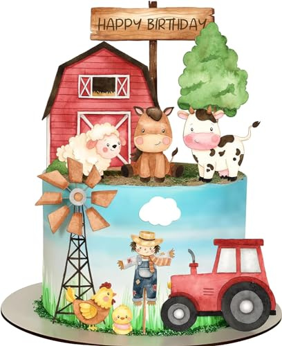 Topper de Cupcake de Ferme,14 Pièces Anniversaire Topper Vache,Vache Decoration Gateau Animal Cake Topper Cour de Ferme pour Rural Anniversaire Gâteau Décorations Fête Fournitures (rouge)