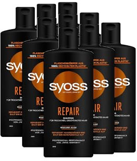 Syoss Shampoo Repair (9x 440 ml), Haarshampoo für trockenes und geschädigtes Haar, Hair Repair Shampoo beugt Haarschäden vor, Formel mit Amino-Komplex & Wakame-Alge
