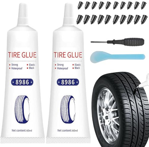 120ml Tire Glue, 20pcs Rubber Nails for Sidewall Bonding or Air Leakage - Car, Motorcycle, Truck, ATV Tire Repair Kit