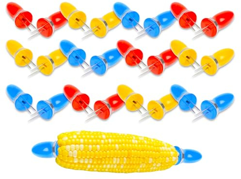 Corn on the Cob Holder Bulk Set - Bundle of 24 Pack/12 Pairs Stainless Steel Corn Prongs Skewers for BBQ, Cooking, Party Supplies | Sweetcorn Holders