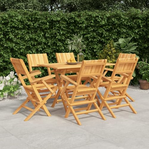 Gecheer 7-TLG. Sitzgruppe Holz Garten-Essgruppe Sitzgarnitur Gartenmöbel Set Garten Möbel Set Gartengarnitur Balkongarnitur Klapptisch Klappstuhl Massivholz Teak