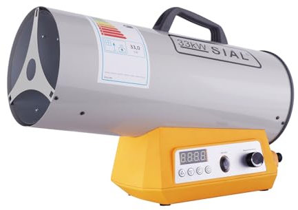 SIAL Termoventilatore a gas da 33 kW, con termostato elettronico/spegnimento automatico, colore argento Q33E