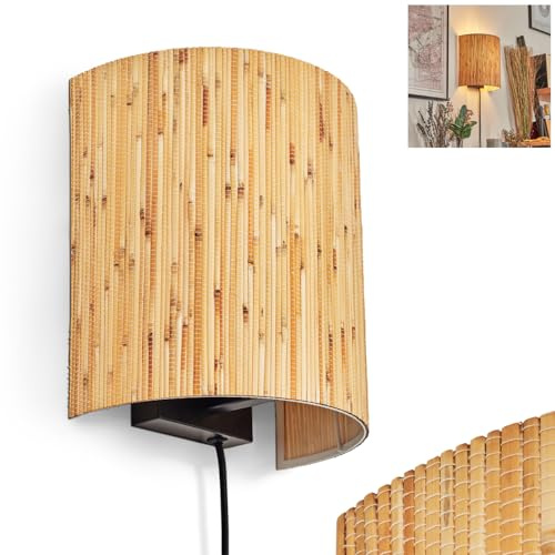 Wandleuchte Viadores, Wandlampe aus Metall/Bambus in Schwarz/Natur, Leuchte im Boho-Design, Wandleuchte mit Stecker und Schalter, abnehmbares Kabel, UP & Down Lichteffekt, 1 x E27, ohne Leuchtmittel