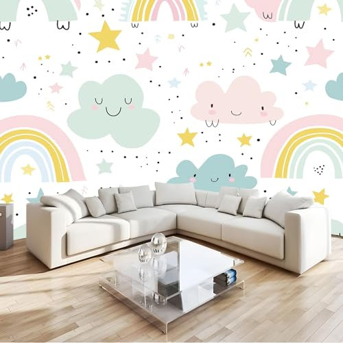 Fototapete Cartoon Regenbogen Sterne Kinder Tapete Wandtapete Wanddeko Design 200x140 cm Mustertapete Wand Dekoration Wohnzimmer Schlafzimmer Büro Flur