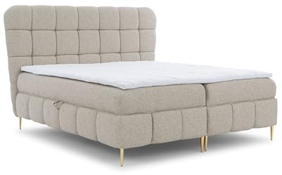 FURNISTAR Boxspringbett Lucy mit Bettkasten und Topper Bett mit Bonellmatratze Polsterbett Familienbett Schlafzimmer Bett mit Stauraum Schlafzimmermöbel (Beige, 160x200)