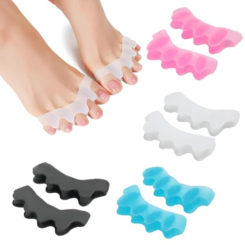 Luoqun88 Toe Separators Pair of 4, Toe Stretcher for Overlapping Toes to Relax Toes,Silicone Toe Straighteners for Hallux Valgus,Soft Gel Toe Spacers for Correct Bunions (4 Color)