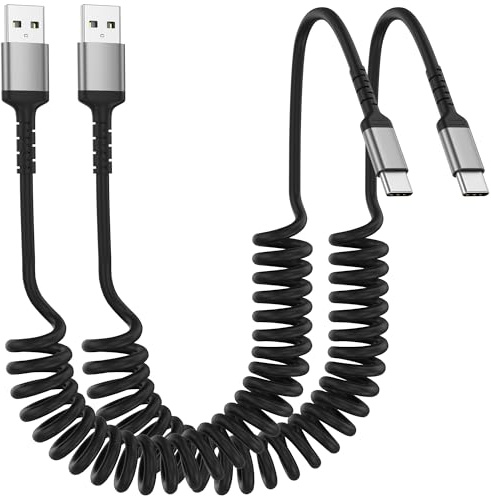 ADILIFT USB C spiralkabel, [2 stycken 0,3M-1 M] USB A till USB C-kabel kort, laddningskabel USB C snabbladdningskabel för iPhone 16/15/Plus/ProMax, Galaxy S24 Ultra S23 FE S22 S21, Google Pixel