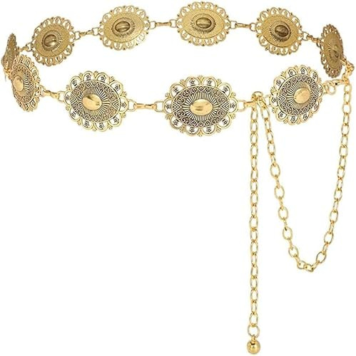 TOFBS Vintage Blumenmuster Metallgürtel Kettengürtel Taillenkette Bauchkette Hüftgürtel Damengürtel Verstellbar