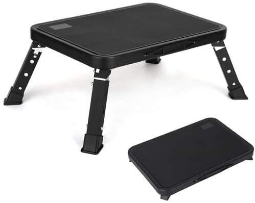 Foldable Step Stool with 3-Step Height Adjustable, Step Ladder with 10 x 15 Non-Slip Platform, Foldable One-Step Stool Ideal for Kitchen, Bathroom, RV, Camping, Office, Living room (Deep Black)