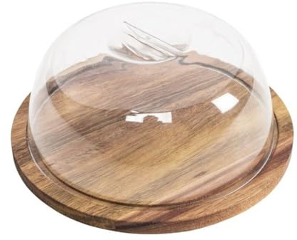 ROCKING GIFTS Plateau à Fromage Rond, Plat en Bois avec Couvercle en Plastique Transparent, 19 cm