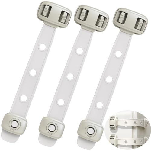 Child Safety Fridge Locks, 3pcs Adjustable Refrigerator Door Lock, Child Proof Safety Cabinet Lock with Strong 3M Adhesives for Cabinets and Drawers, Multi-Purpose for Furniture Toilet Seats Ovens.