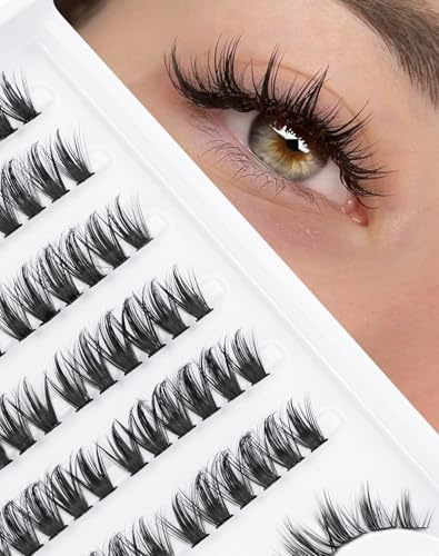 Jiocolor Natürliche Wimpernbüschel-Extensions, 180 Stück, Anime-Wimpernverlängerungen, D-Curl, wispy Manga-Wimpernbüschel, 8–16 mm, Büschel-Wimpernverlängerungen, einzelne Wimpern, Packung