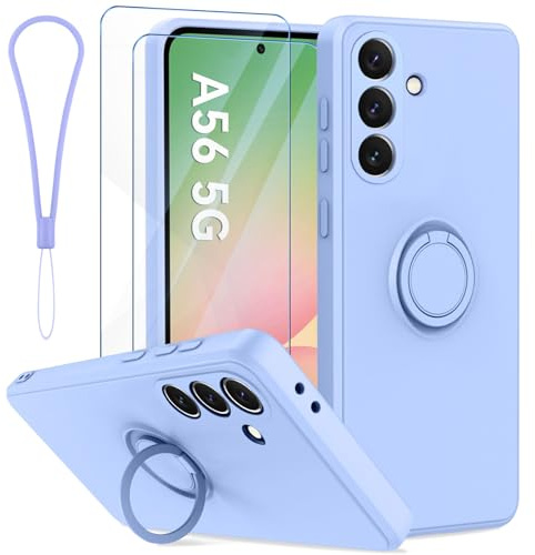 Qasyfanc Coque Protection Caméra Compatible avec Samsung Galaxy A56 5G avec Support de Bague et 2 Pièces Verre Trempé, Housse de Haute Qualité Silicone Mince Lilas Violet
