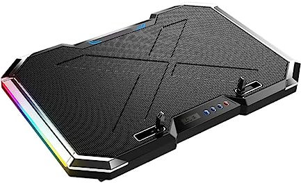 jojofuny Enfriador De Portátiles Ventilador Silencioso y Led RGB Ajustable, Soporte Ergonómico para Gamers, Refrigeración USB para Portátiles 18 Pulgadas, Ventilador Grande Control Táctil LCD