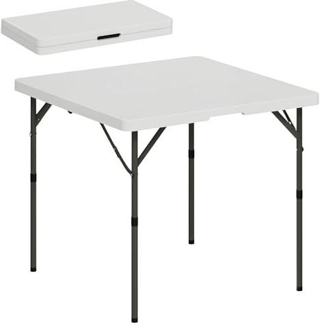 Outsunny Campingtisch Klappbarer Höhenverstellbar Leicht 86 x 86 cm Weiß | Gartentisch, Multifunktionstisch, Beistelltisch, für Garten Terrasse Balkon Camping Picknick