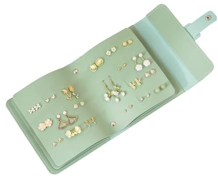 Schmuck Organizer Rolle Ohrringbuch, Ohrringbox, Schmuckrollen zur Ohrringaufbewahrung, Organizer, Schmuckorganizer, geschmeidiges PU-Leder, ein kleines Buch zur Aufbewahrung Ihrer Ohrringe(Grün)