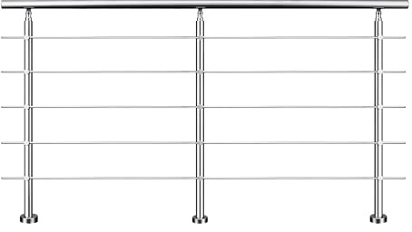 Garde-corps 200cm avec main courante, en acier inoxydable 201, pour intérieur et extérieur, garde-corps avec 5 traverses