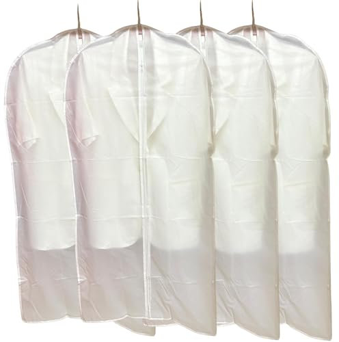 ChicHouse Custodie porta abiti con cerniera, confezione da 4 pezzi; Copriabiti Lavabile, Impermeabile, Antipolvere; per vestiti, abiti, cappotti, uomo, donna, per armadio, da viaggio (BIANCO)