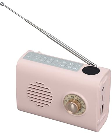 Portable Radio Solar Powered, Miniature Radio Bluetooth Speaker with Light, Rechargeable Pocket Digital Radio for Indoor Outdoor Home Emergency Elder Use (Rosy)