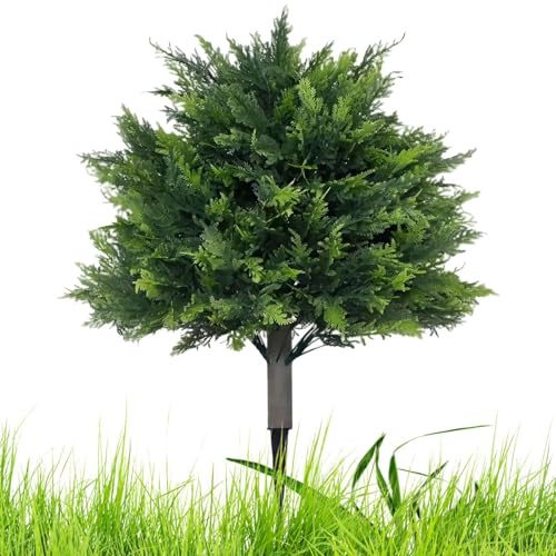Arbre Cèdre Artificiel - Décorations Éternelles de Cyprès,Arbre Artificiel Résistant aux UV de 60 cm avec Pic d'ancrage pour Terrasse Jardin Allée Aménagement Paysager