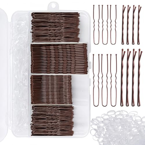 Coco Berming 300 Forcine per Capelli Donna, Mollette Metallo Invisibili a U, Accessori Capelli per Acconciature, Elastici Capelli, Scatola Portaoggetti Inclusa (Marrone)