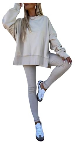 GORGLITTER Coord Sets for Women UK Long Sleeve Crewneck Slit Sweatshirt Leggings 2 Piece Lounge Wear Sets Tracksuits Apricot Medium
