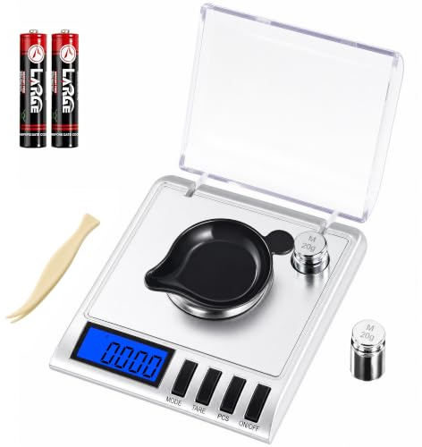 UNIWEIGH Milligramm-Waage, 50 g/001 g, kompakte Taschenwaage mit 20 g Kalibriergewicht, Schmuck- und Edelsteinwaage, MG-Skala für Pulvermedizin, Nachladen, inklusive Schaufel, Pulverpfanne und