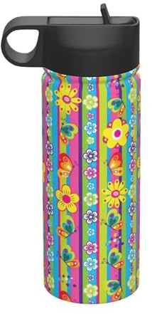 Bouilloire de sport isotherme avec imprimé fleurs et papillons - Bouteille de voyage polyvalente et respectueuse de l'environnement - 532 ml