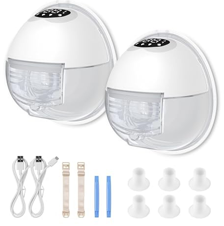 Milchpumpe Elektrisch tragbare, Elektrische Milchpumpe Handsfree 4 Modi, 12 Stufen, komfortabler Flansch, Starke 300 mmHg Saugleistung, leise abpumpen mit Ersatzzubehör im Lieferumfange (2 Packs)