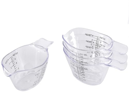 4 Pack Small Measuring Cups, 2oz/60ml Mini Measuring Cup with tsp/Tbsp/oz/ml Markings, Clear Easy-Read Scale for Kitchen, Resin, DIY, Beauty Mixing (4)
