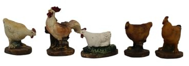ZICOM Krippenfigur Krippenzubehör Miniaturzubehör Hahn mit Hühnern 5-teilig Höhe 2,5cm Modellbau Puppenhaus