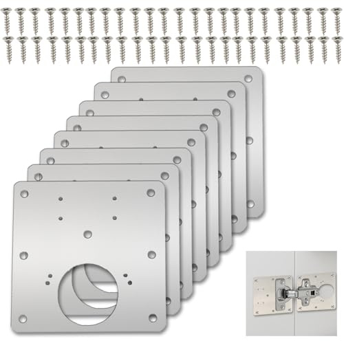 8 Pcs Hinge Repair Plate, Kitchen Cupboard Door Stainless Steel Hinge Repair Plate Kit for Repair of Cabinet, Home Furniture, Drawer, Boxes, Window, with 48 Screws (9 x 9 cm)