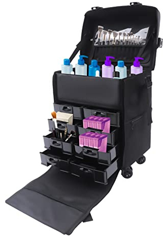 Carro de cosméticos 2 en 1, carrito de cosméticos, compartimentos multifuncionales, desmontable, adecuado para organizar y almacenar cosméticos y artículos de belleza, color negro