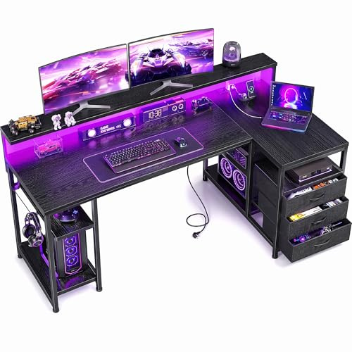 Klyvvo 120x80 cm Forma de L Escritorio con LED para Juegos,Trabajo,Estudiar