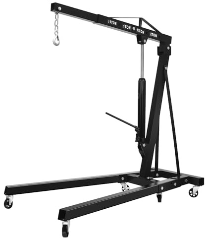 unkonwcy 2Tonnen Klappbarer Motorheber Motorhebezeug-Kranwagen-Hebevorrichtung Werkstattkran Motorkran Kran Klappbar 6Rollen Schwarz