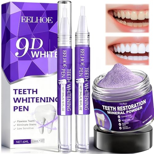 2 Pluma Blanqueadora Dientes y Polvo Blanqueador Dental, Gel Blanqueador de Dientes, Set de Cuidado Dental, Combinación Profesional para Blanquear, Para una sonrisa más joven y blanca