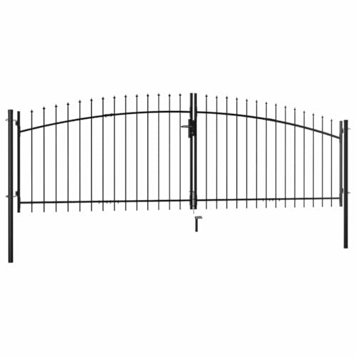 Mokuyary Portail de jardin à double battant avec pointes de lance - 400 x 150 cm - Porte de clôture - Porte de clôture - Porte de cour pour jardin, cour, terrasse