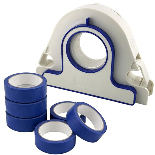 Applicateur de Ruban de Masquage 25 mm – Dévidoir Portable avec 6 Rouleaux de Ruban Bleu, Idéal pour Moulures, Fenêtres et Encadrements de Porte