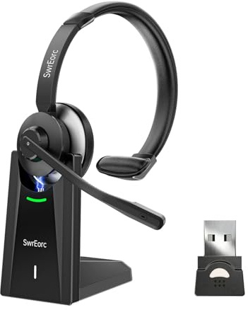 SwrEorc Bluetooth Headset, Wireless Headset with Mic for Work, Advanced AI Noise Cancelling Microphone (Clear Calls & Mic Mute), Bluetooth 5.3, USB Dongle, Headsets with Mic, for PC/Zoom/Office