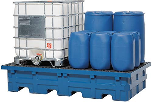 asecos | PE-Auffangwanne für Tankcontainer IBC/KTC | Auffangvolumen 1000 l | für 2 Container | mit PE-Gitterrost