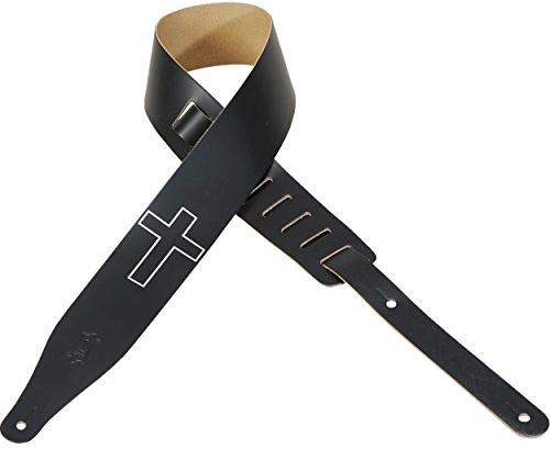 Levy's M17CHC-BLK Gitarrengurte 2.5 Chrome Tan Leather Strap - W Christian Emb Blk