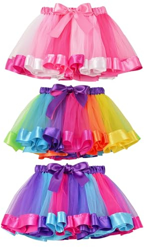 kilofly 3 Girls Ballet Dance Rainbow Tutu Princess Tulle Skirts
