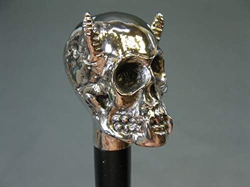 Holz Gehstock silbern f Spazierstock 94 cm Wanderstock Walking Stick Skull Totenkopf Gothic