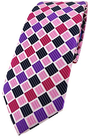 Enrico Sarto hochwertige Designer Seidenkrawatte in rosa lila magenta schwarz grau karomuster