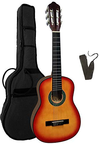 1/4 GITARRE - KONZERTGITARRE IM SET - KINDERGITARRE - CLASSIC - SUNBURST - DECKE LINDENHOLZ - TASCHE - BAND