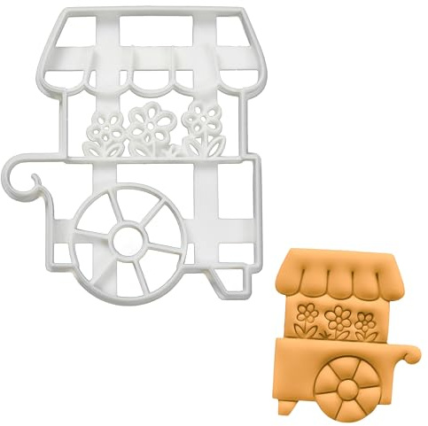 BAKERLOGY Flower Cart Cookie Cutter - Detailed Biscuit Cutter Design for Baking and Crafts, Ideal on Fondant, Dough, Clay