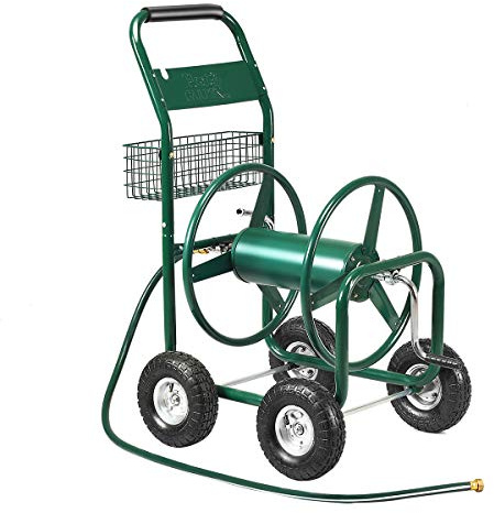 COSTWAY Chariot d’Arrosage,Dévidoir de Tuyau d’Arrosage avec 4 roulettes,Panier de Rangement et 1,7M de Tuyau pour Jardin 95 x 62 x 113cm